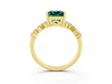 Yellow gold Princess Cut Green Sapphire Scattered Round Accent Ring with Prong Setting_15