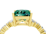 Yellow gold Princess Cut Green Sapphire Scattered Round Accent Ring with Prong Setting_16