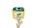 Yellow gold Princess Cut Green Sapphire Scattered Round Accent Ring with Prong Setting_17