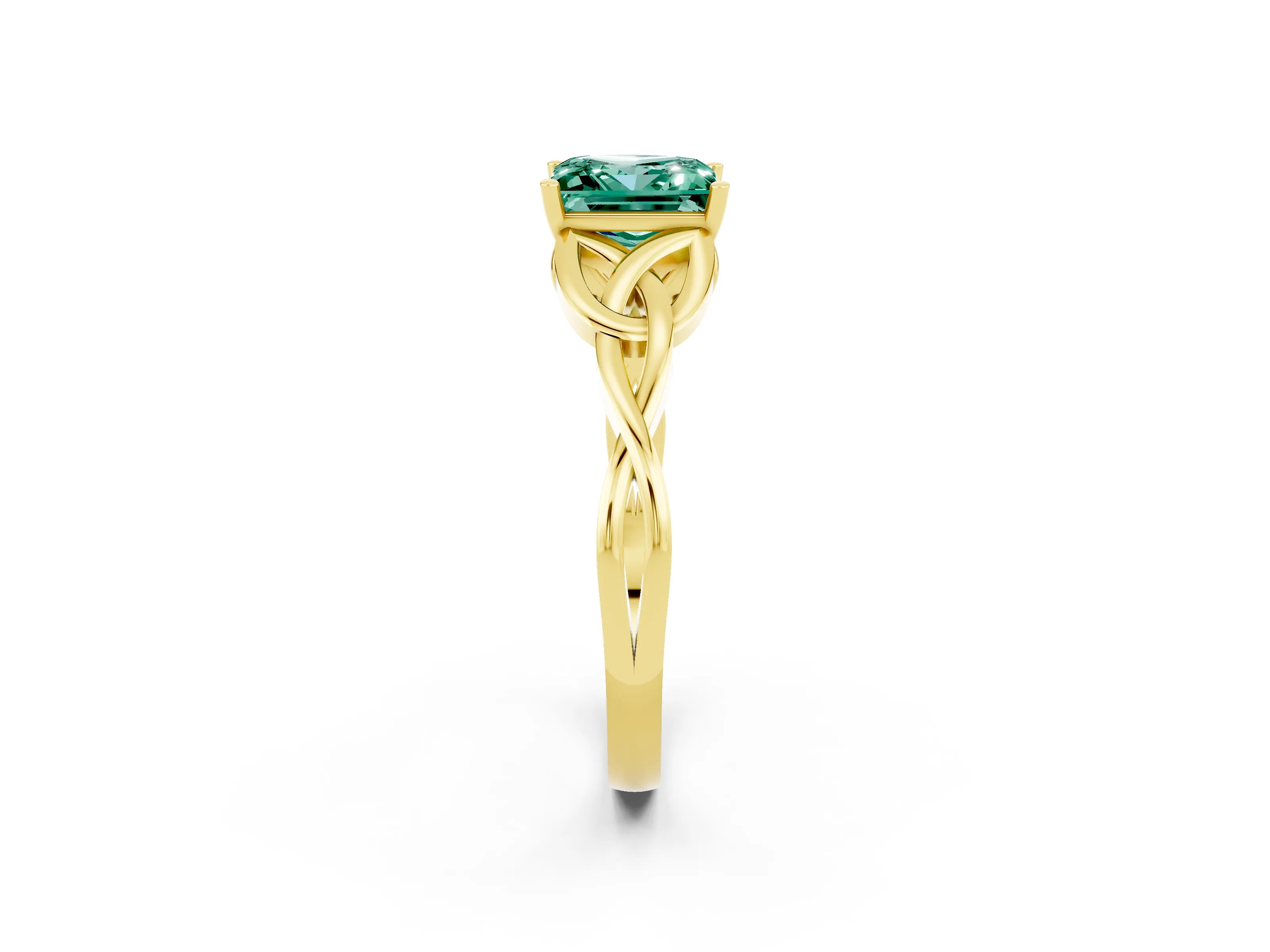 Yellow gold Princess Cut Green Sapphire Solitaire Celtic Knot Ring with Four-Prong Setting_14