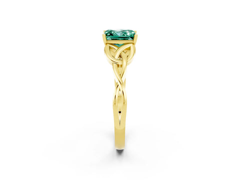 Yellow gold Princess Cut Green Sapphire Solitaire Celtic Knot Ring with Four-Prong Setting_14