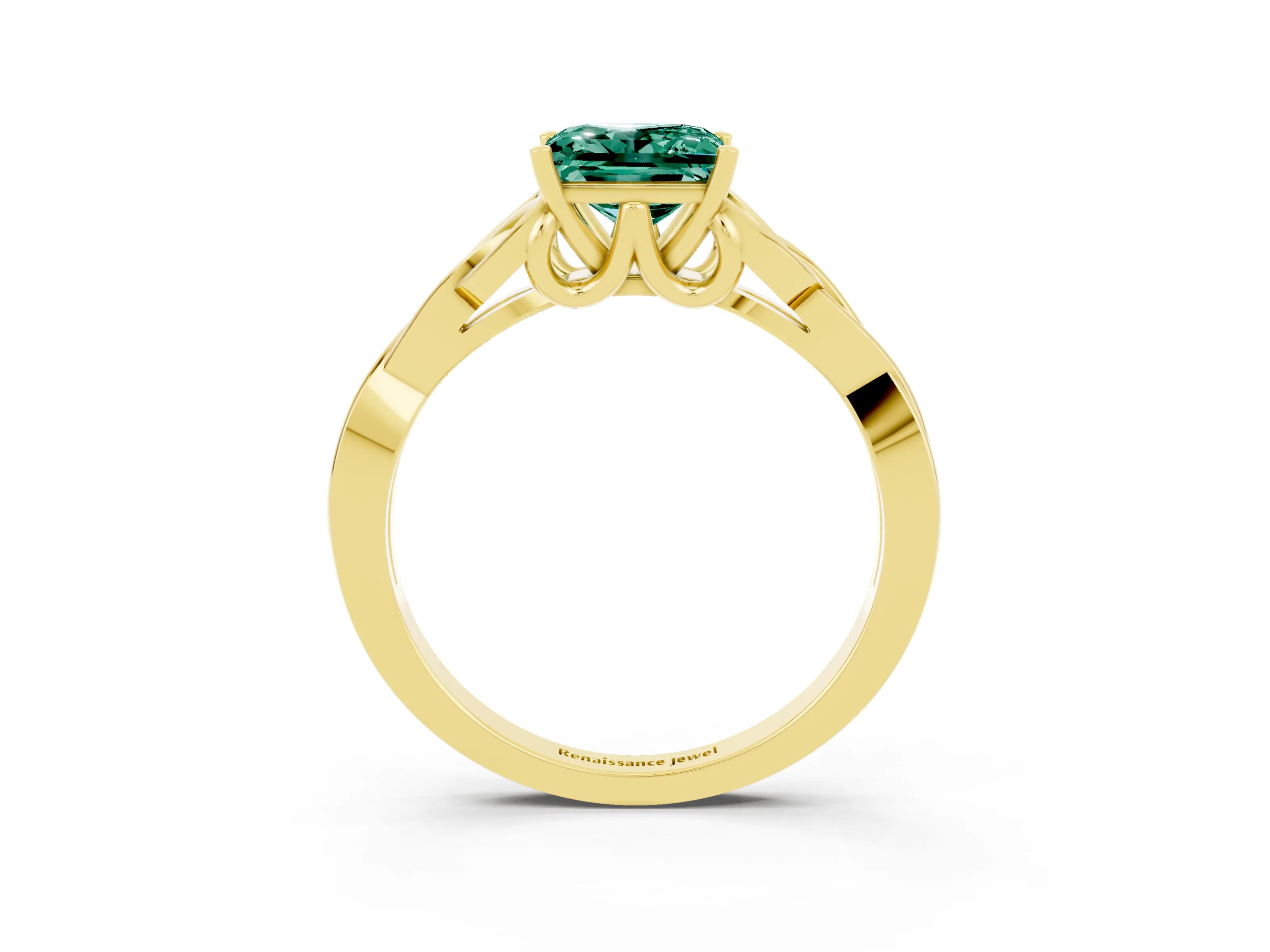Yellow gold Princess Cut Green Sapphire Solitaire Celtic Knot Ring with Four-Prong Setting_15