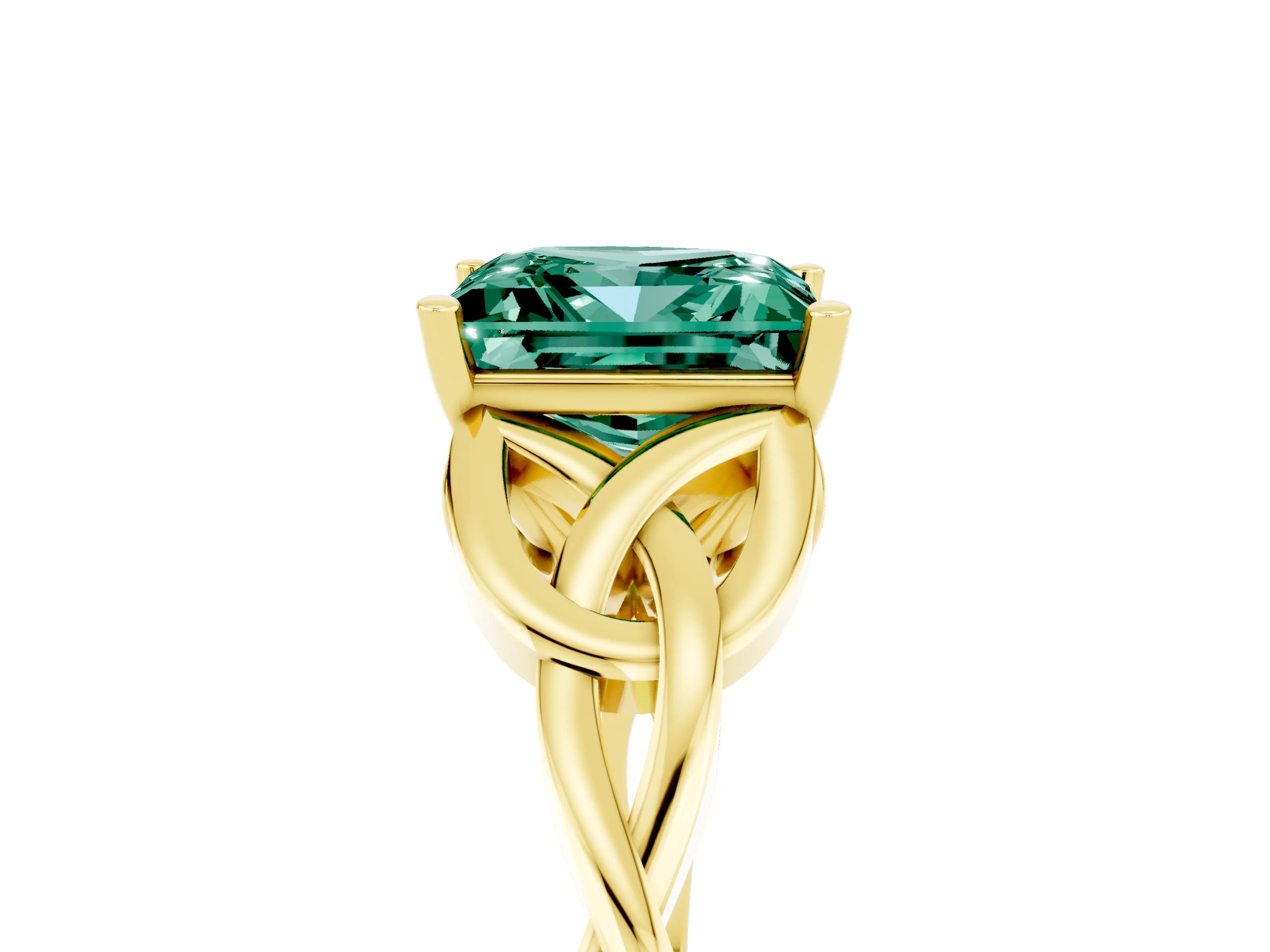 Yellow gold Princess Cut Green Sapphire Solitaire Celtic Knot Ring with Four-Prong Setting_17