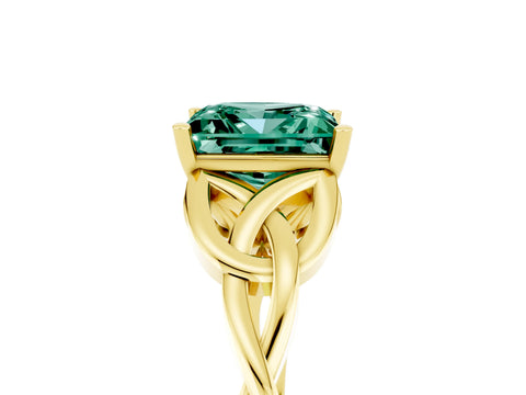 Yellow gold Princess Cut Green Sapphire Solitaire Celtic Knot Ring with Four-Prong Setting_17