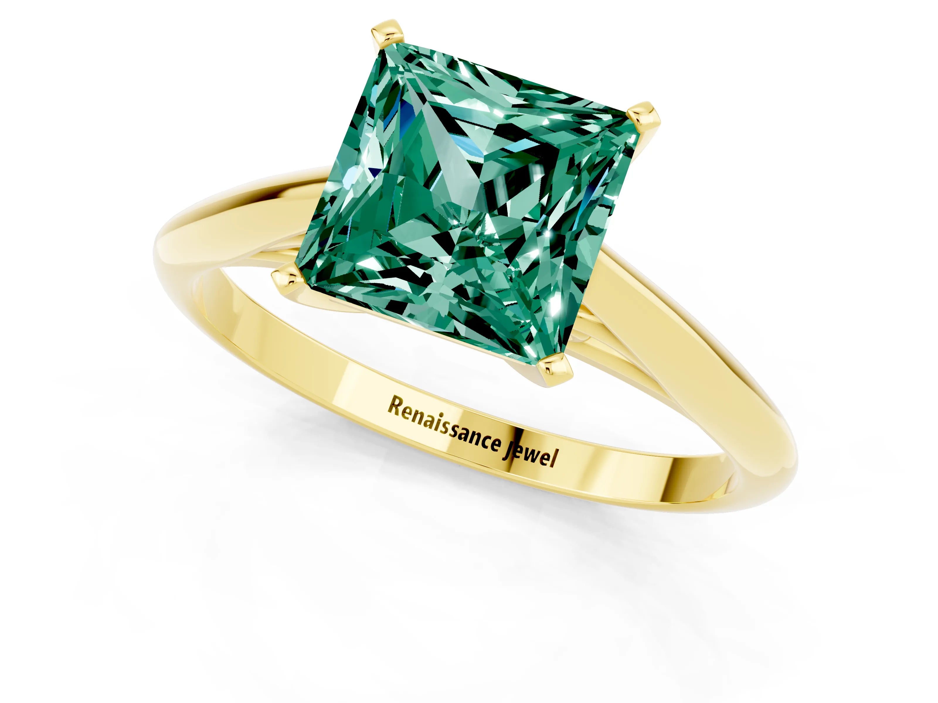 Yellow gold Princess Cut Green Sapphire Solitaire Engagement Ring with Cathedral Setting and Four-Prong Mount_13