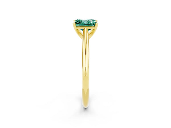 Yellow gold Princess Cut Green Sapphire Solitaire Engagement Ring with Cathedral Setting and Four-Prong Mount