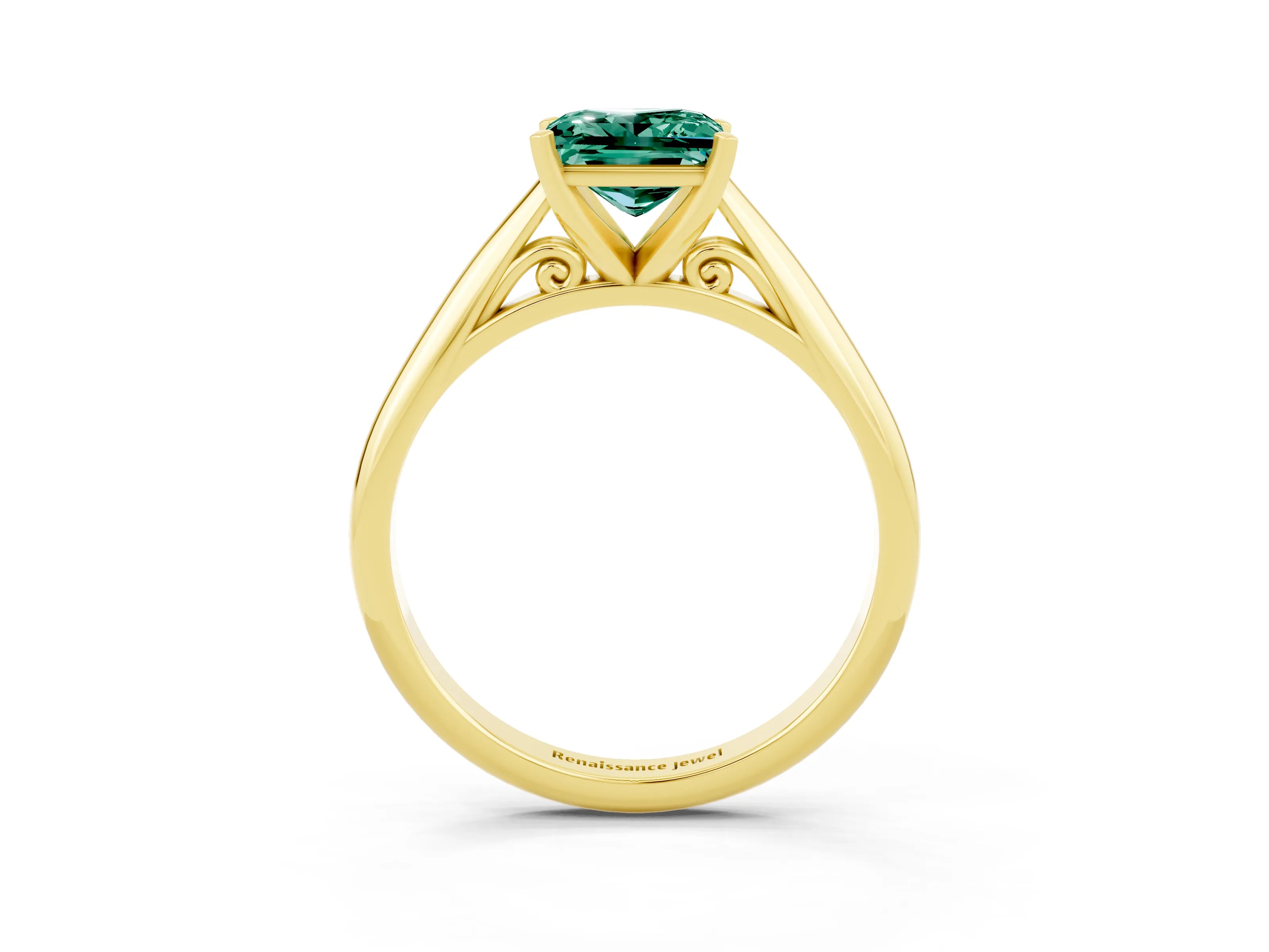 Yellow gold Princess Cut Green Sapphire Solitaire Engagement Ring with Cathedral Setting and Four-Prong Mount_15