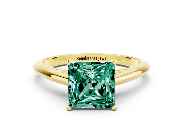 Yellow gold Princess Cut Green Sapphire Solitaire Engagement Ring with Cathedral Setting and Four-Prong Mount
