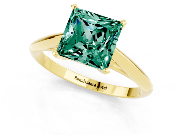 Yellow gold Princess Cut Green Sapphire Solitaire Engagement Ring with Cathedral Setting and Four-Prong Mount