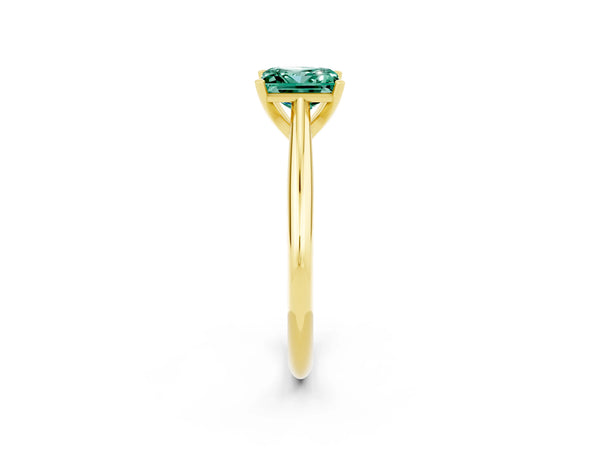 Yellow gold Princess Cut Green Sapphire Solitaire Engagement Ring with Cathedral Setting and Four-Prong Mount