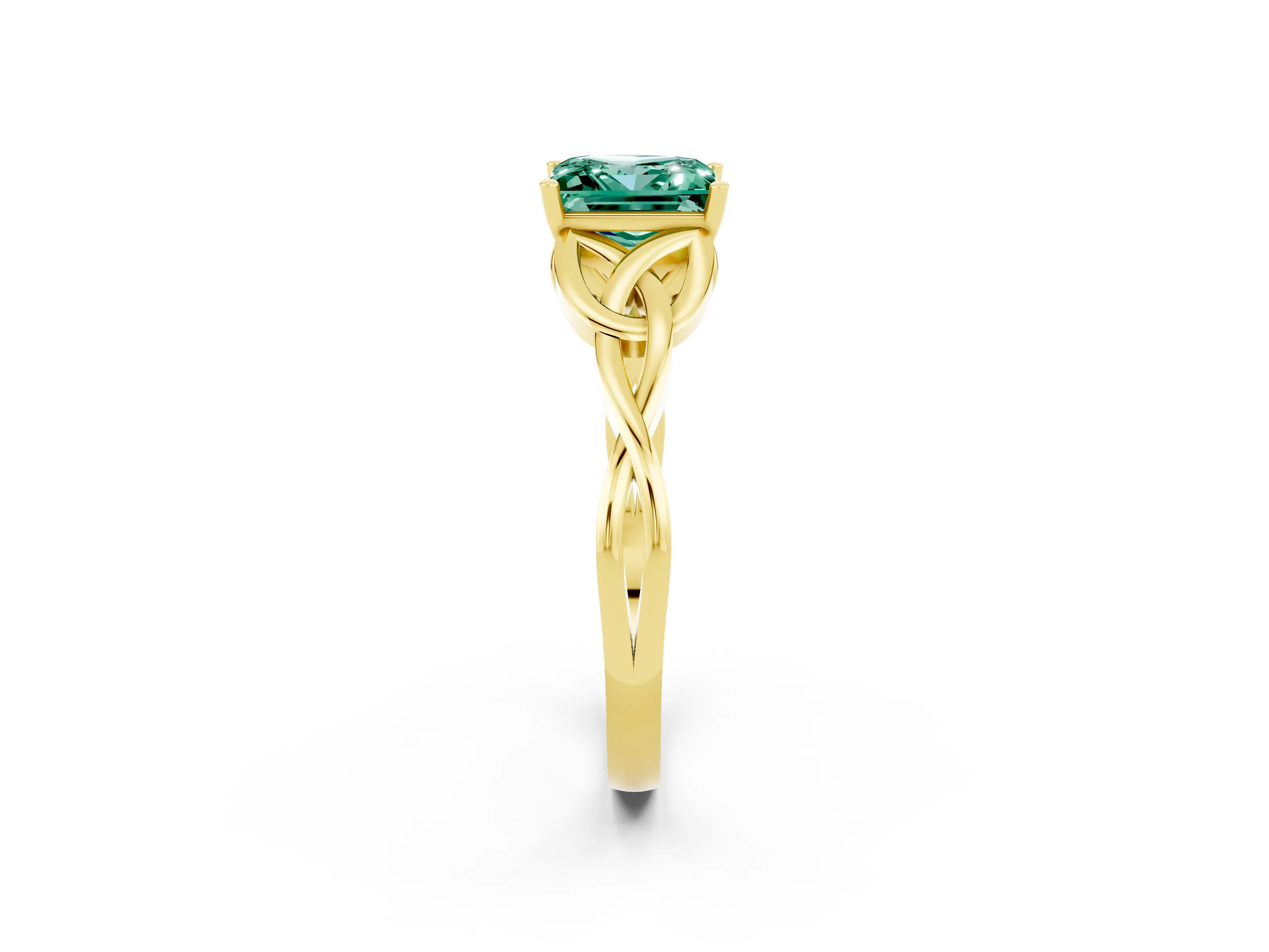 Yellow gold Princess Cut Green Sapphire Solitaire Engagement Ring with Celtic Knot Band and Four-Prong Setting_2