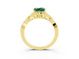 Yellow gold Princess Cut Green Sapphire Solitaire Engagement Ring with Celtic Knot Band and Four-Prong Setting_3