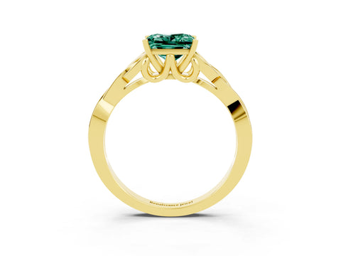Yellow gold Princess Cut Green Sapphire Solitaire Engagement Ring with Celtic Knot Band and Four-Prong Setting_3