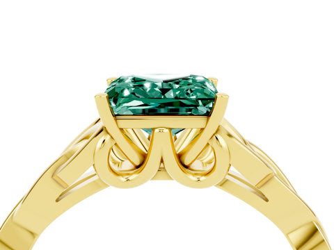 Yellow gold Princess Cut Green Sapphire Solitaire Engagement Ring with Celtic Knot Band and Four-Prong Setting_4
