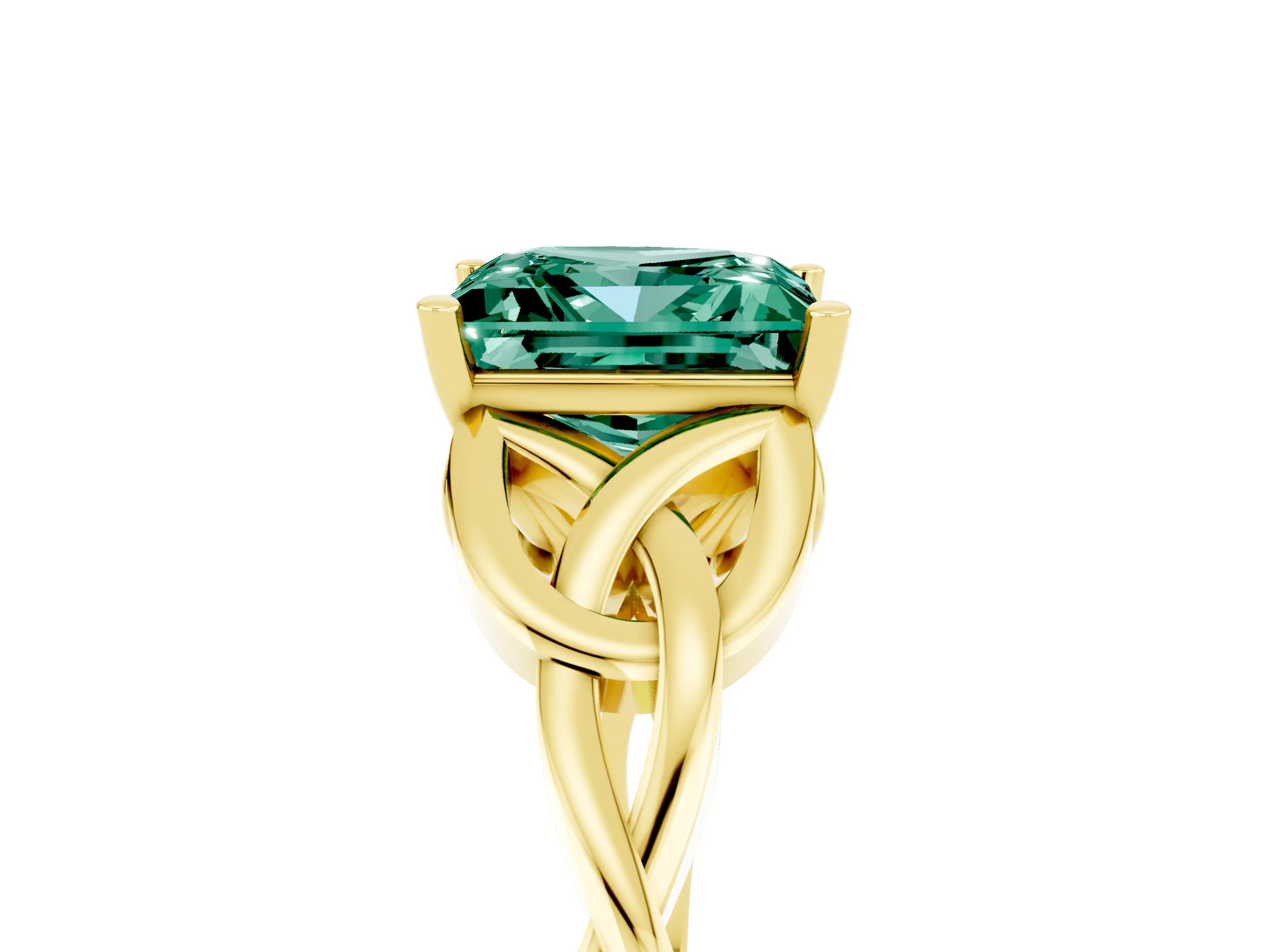 Yellow gold Princess Cut Green Sapphire Solitaire Engagement Ring with Celtic Knot Band and Four-Prong Setting_5