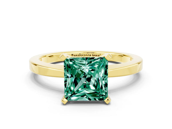 Yellow gold Princess Cut Green Sapphire Solitaire Engagement Ring with Classic Band and Four-Prong Setting