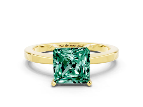 Yellow gold Princess Cut Green Sapphire Solitaire Engagement Ring with Classic Band and Four-Prong Setting_24
