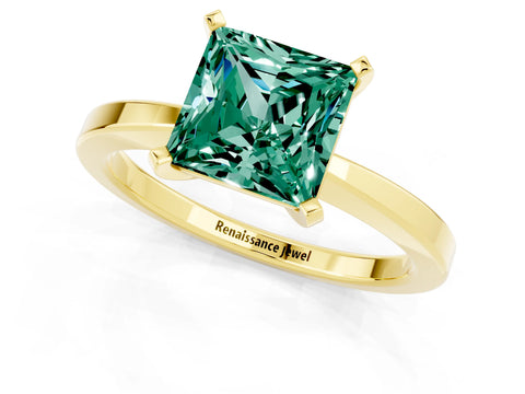 Yellow gold Princess Cut Green Sapphire Solitaire Engagement Ring with Classic Band and Four-Prong Setting_25