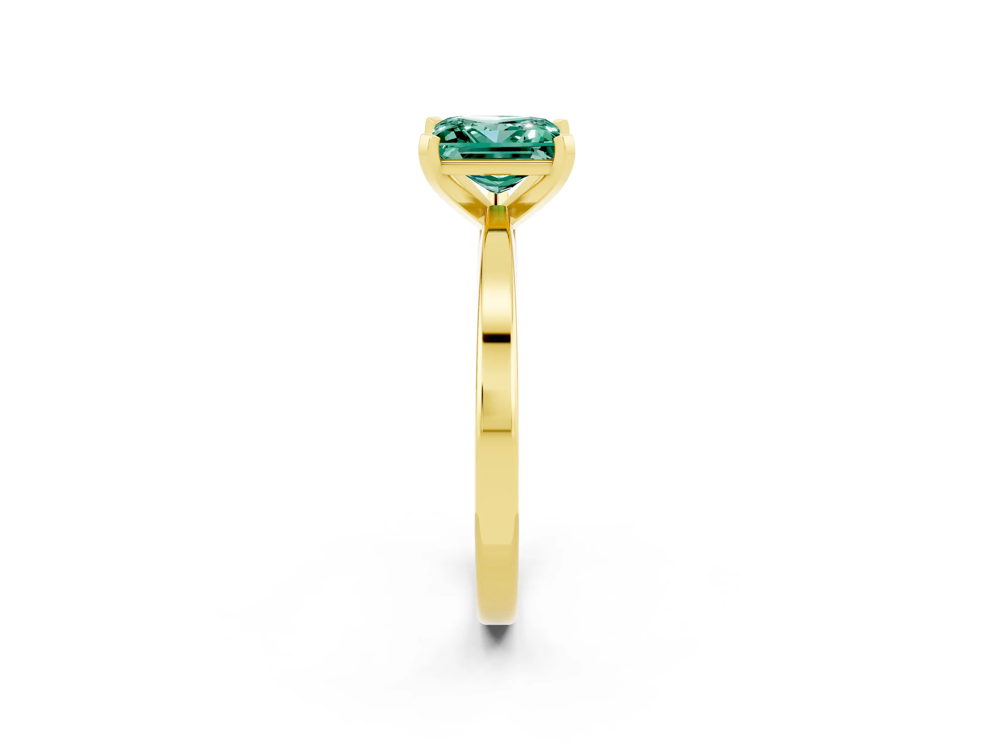 Yellow gold Princess Cut Green Sapphire Solitaire Engagement Ring with Classic Band and Four-Prong Setting_26