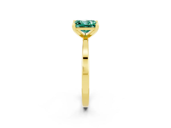 Yellow gold Princess Cut Green Sapphire Solitaire Engagement Ring with Classic Band and Four-Prong Setting