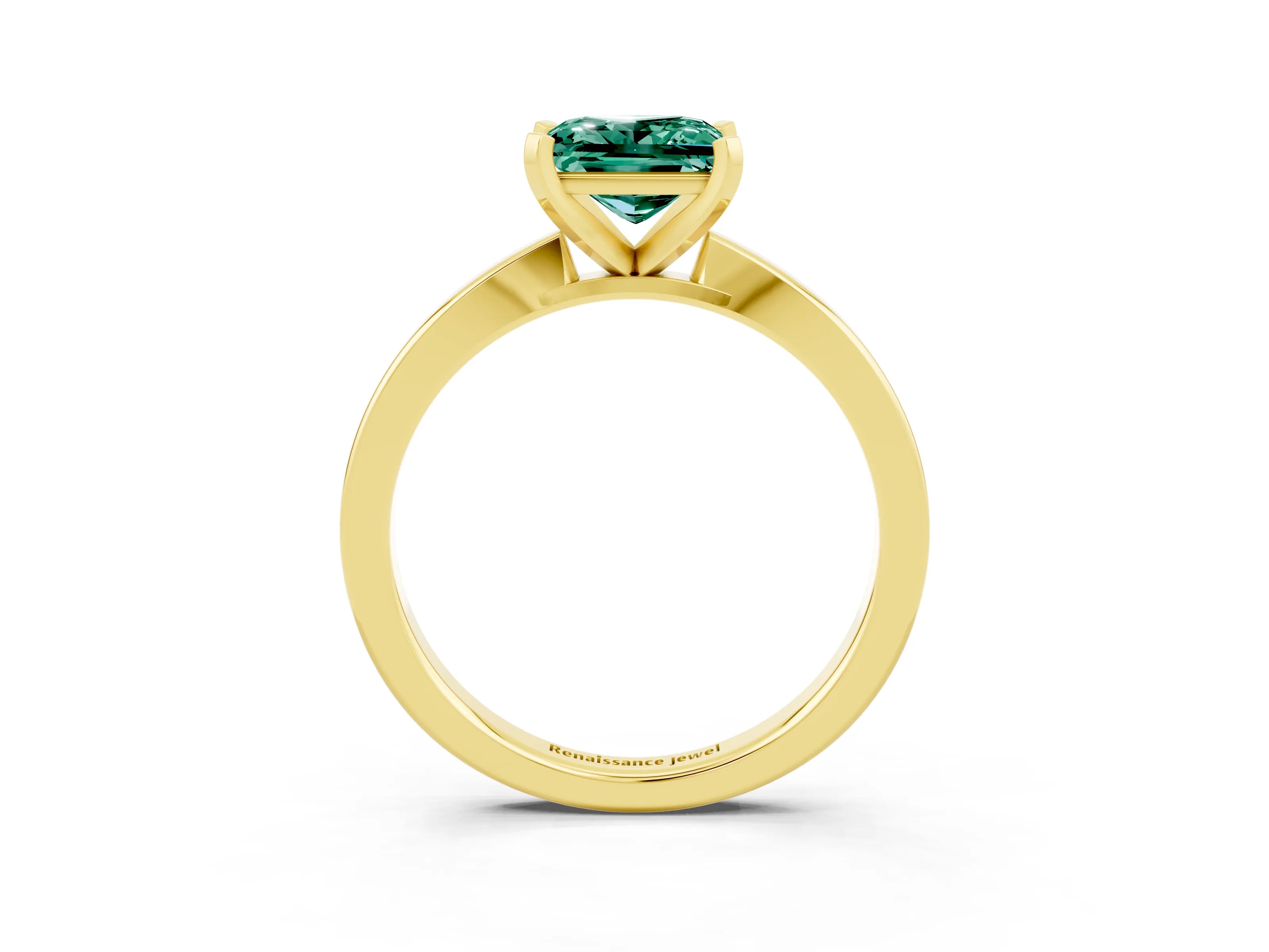 Yellow gold Princess Cut Green Sapphire Solitaire Engagement Ring with Classic Band and Four-Prong Setting_27