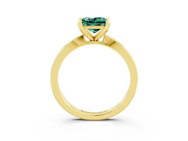 Yellow gold Princess Cut Green Sapphire Solitaire Engagement Ring with Classic Band and Four-Prong Setting