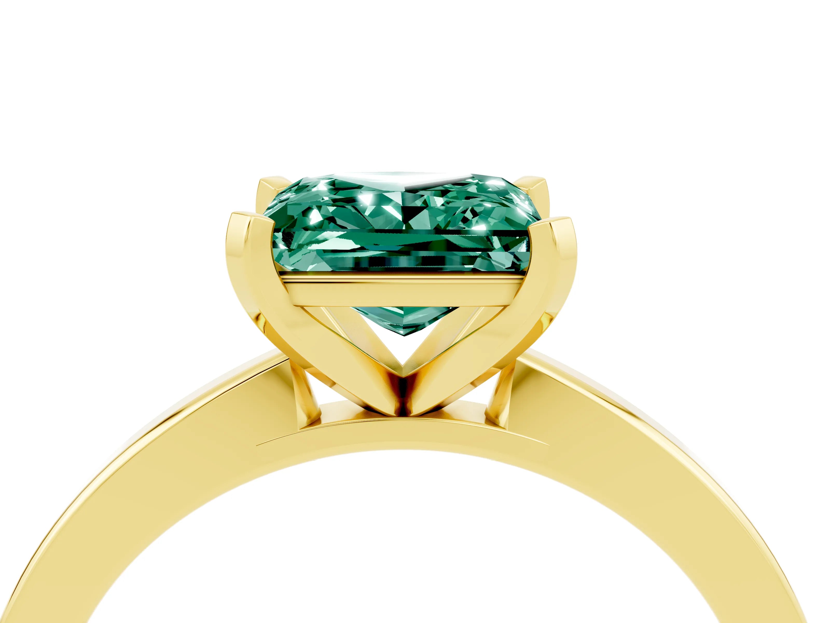 Yellow gold Princess Cut Green Sapphire Solitaire Engagement Ring with Classic Band and Four-Prong Setting_28
