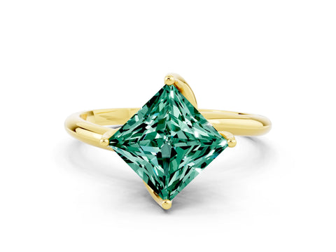 Yellow gold Princess Cut Green Sapphire Solitaire Engagement Ring with Four-Prong Setting and Classic Band_12
