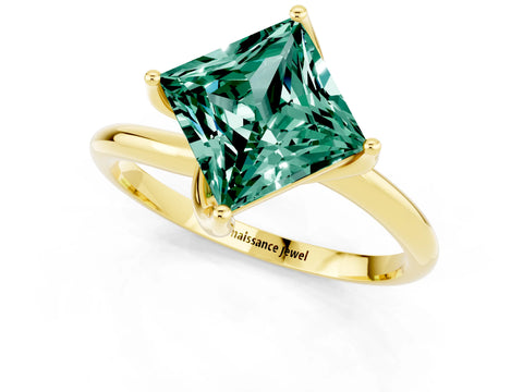 Yellow gold Princess Cut Green Sapphire Solitaire Engagement Ring with Four-Prong Setting and Classic Band_13