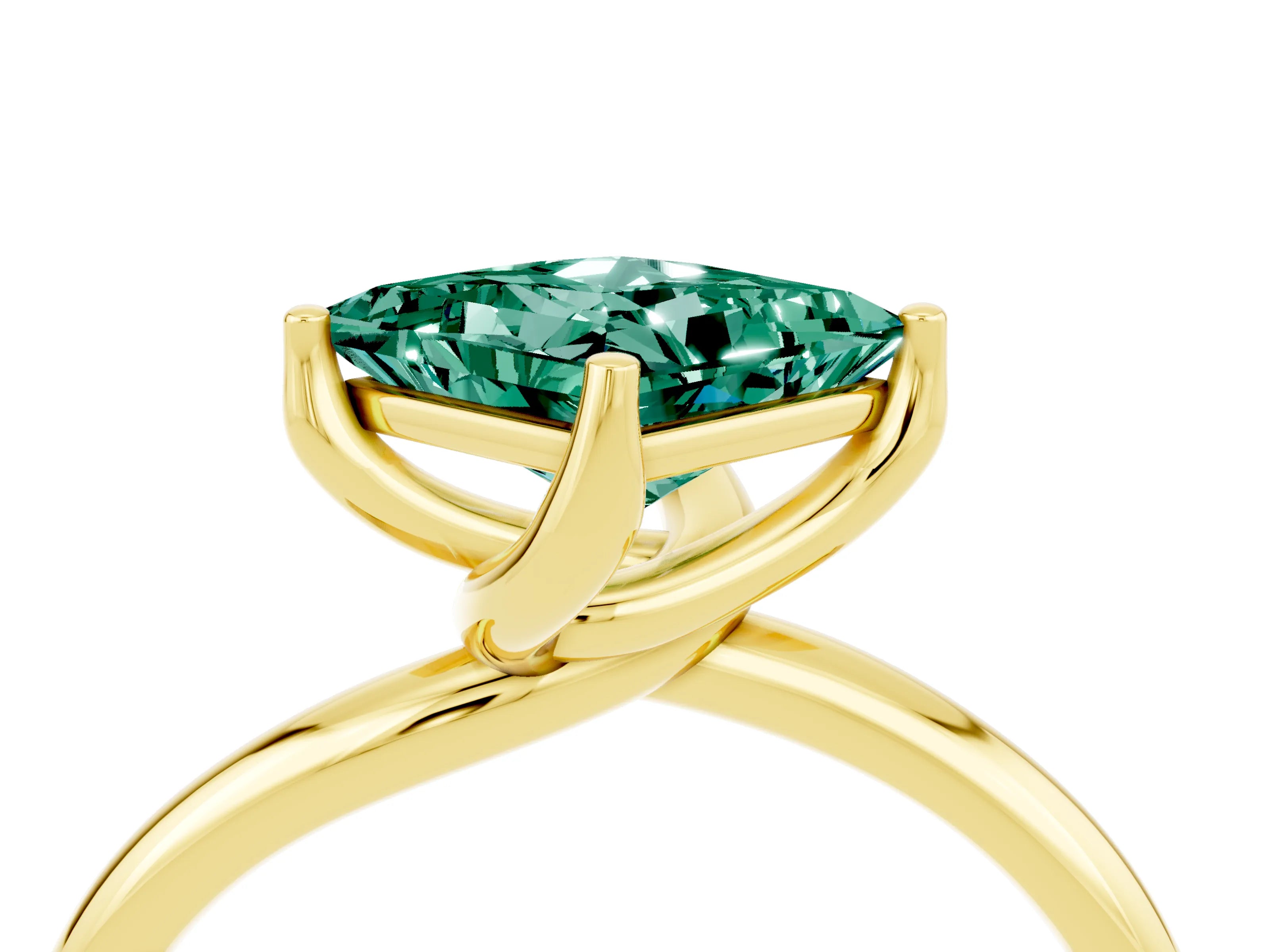 Yellow gold Princess Cut Green Sapphire Solitaire Engagement Ring with Four-Prong Setting and Classic Band_16