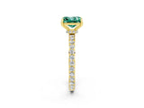 Yellow gold Princess Cut Green Sapphire Solitaire Engagement Ring with Pavé Band and Four-Prong Setting_2