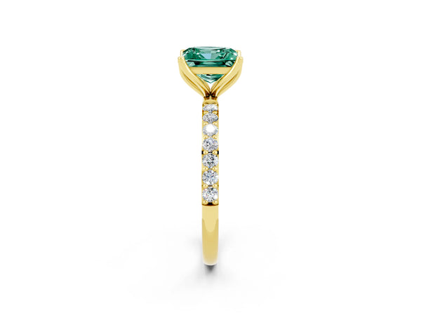 Yellow gold Princess Cut Green Sapphire Solitaire Engagement Ring with Round  Pavé Band and Prong Setting