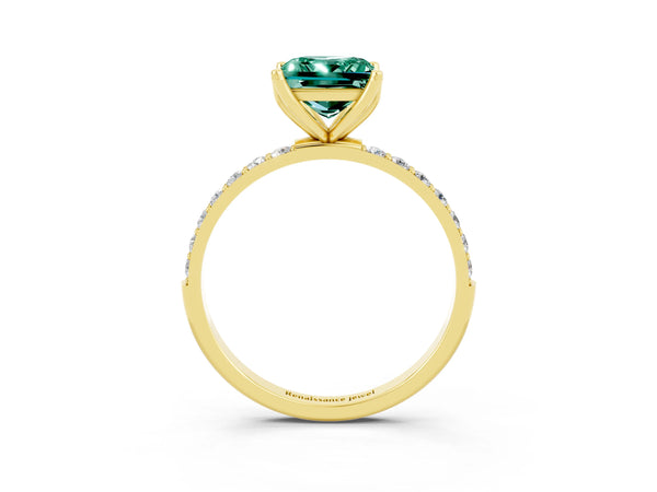 Yellow gold Princess Cut Green Sapphire Solitaire Engagement Ring with Round  Pavé Band and Prong Setting