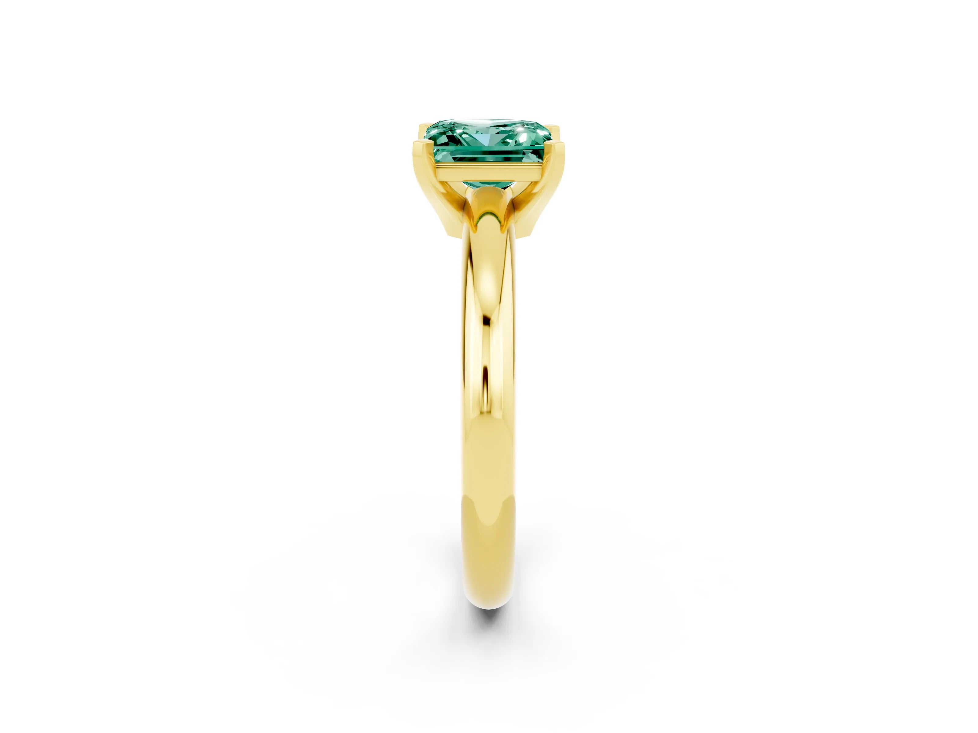 Yellow gold Princess Cut Green Sapphire Solitaire Engagement Ring with Round Band and Four-Prong Setting_2