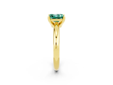 Yellow gold Princess Cut Green Sapphire Solitaire Engagement Ring with Round Band and Four-Prong Setting_2