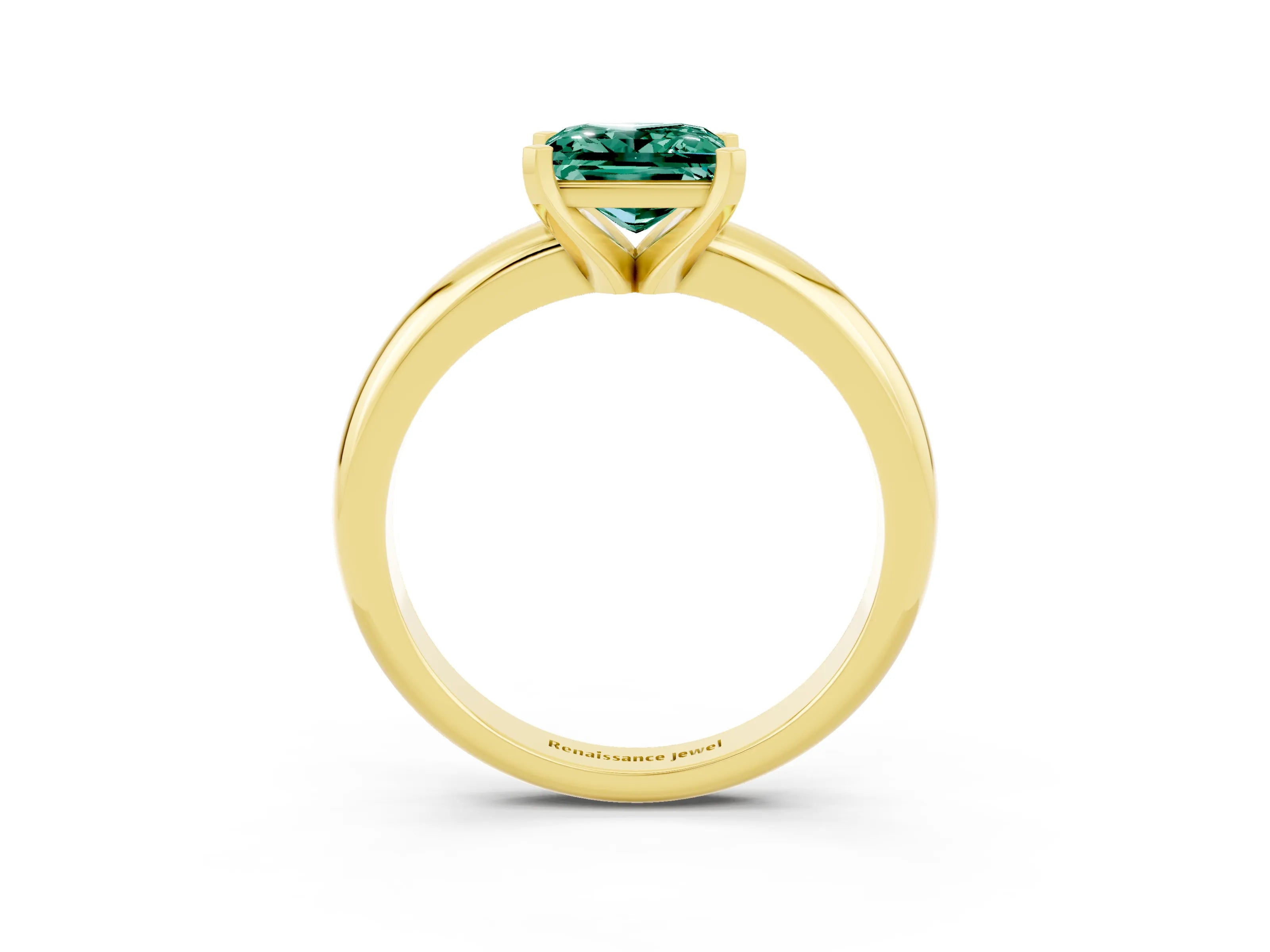 Yellow gold Princess Cut Green Sapphire Solitaire Engagement Ring with Round Band and Four-Prong Setting_3