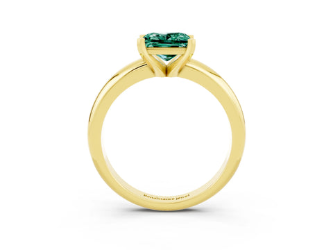 Yellow gold Princess Cut Green Sapphire Solitaire Engagement Ring with Round Band and Four-Prong Setting_3