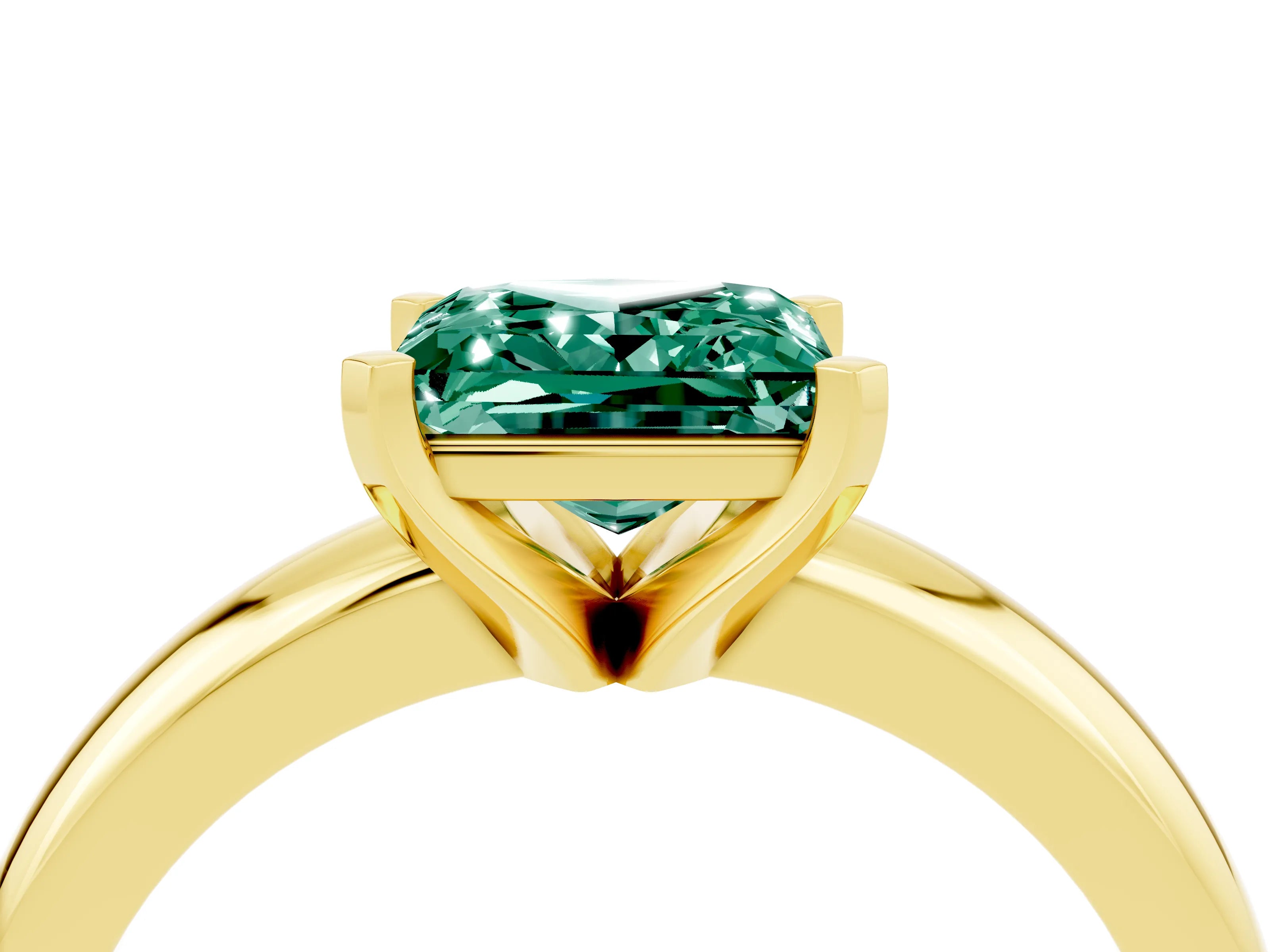 Yellow gold Princess Cut Green Sapphire Solitaire Engagement Ring with Round Band and Four-Prong Setting_4