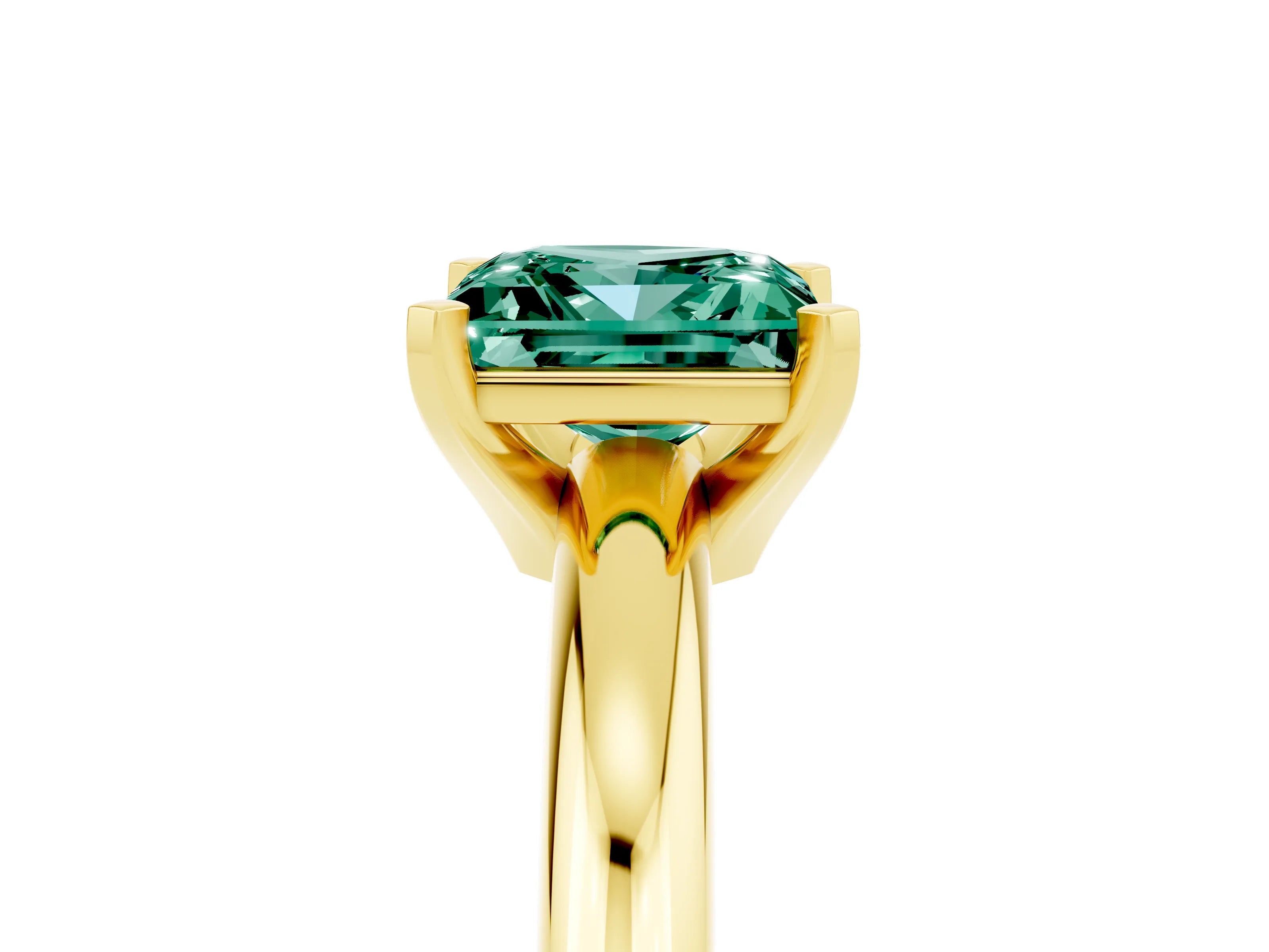 Yellow gold Princess Cut Green Sapphire Solitaire Engagement Ring with Round Band and Four-Prong Setting_5