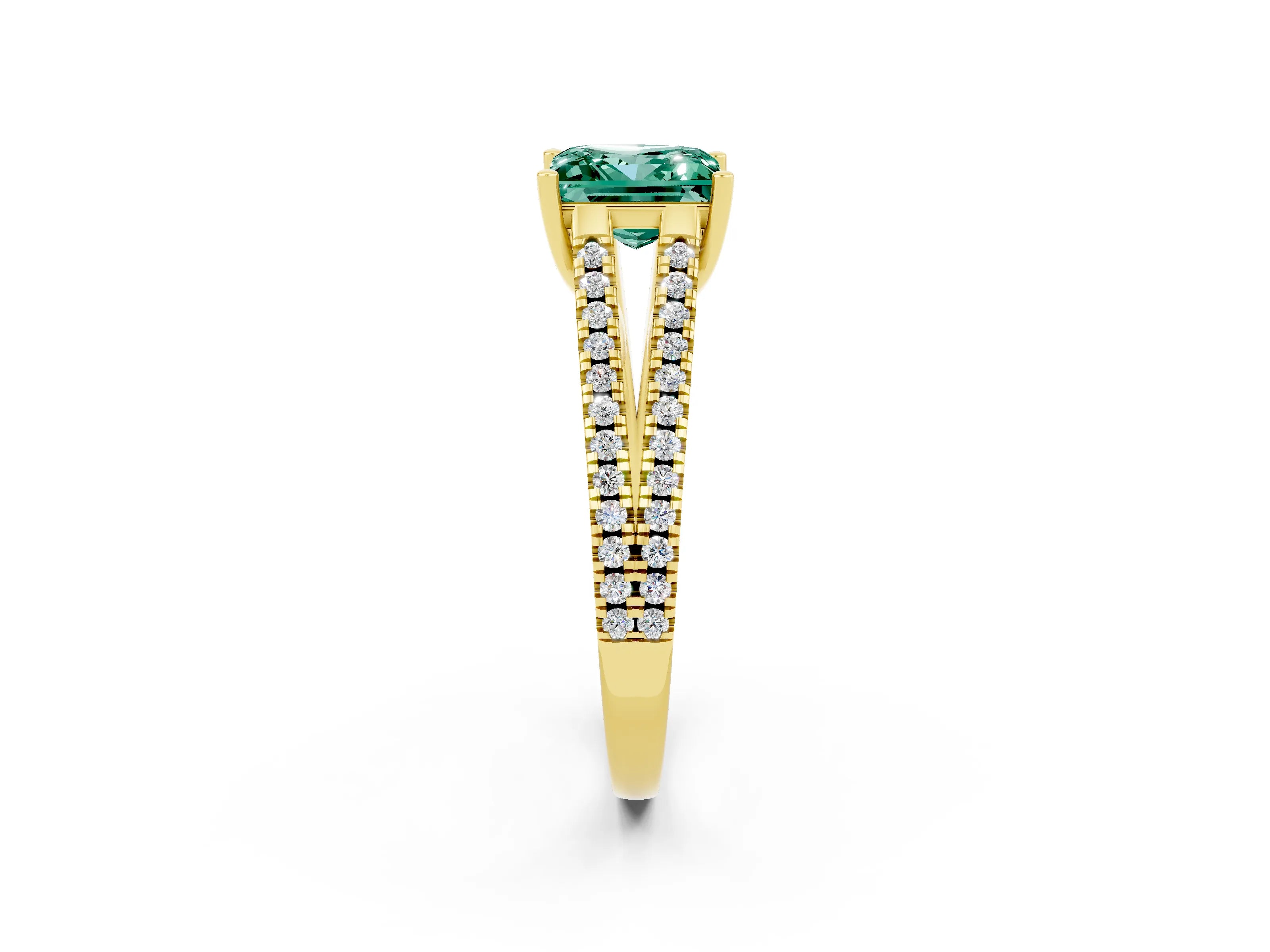 Yellow gold Princess Cut Green Sapphire Solitaire Engagement Ring with Split Shank Pavé Band_2