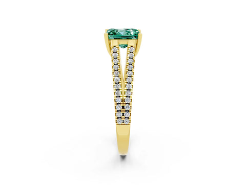Yellow gold Princess Cut Green Sapphire Solitaire Engagement Ring with Split Shank Pavé Band_2