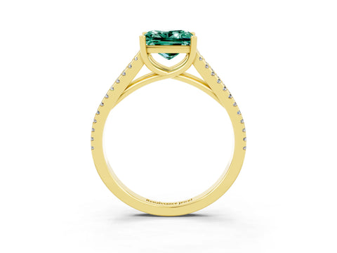 Yellow gold Princess Cut Green Sapphire Solitaire Engagement Ring with Split Shank Pavé Band_3