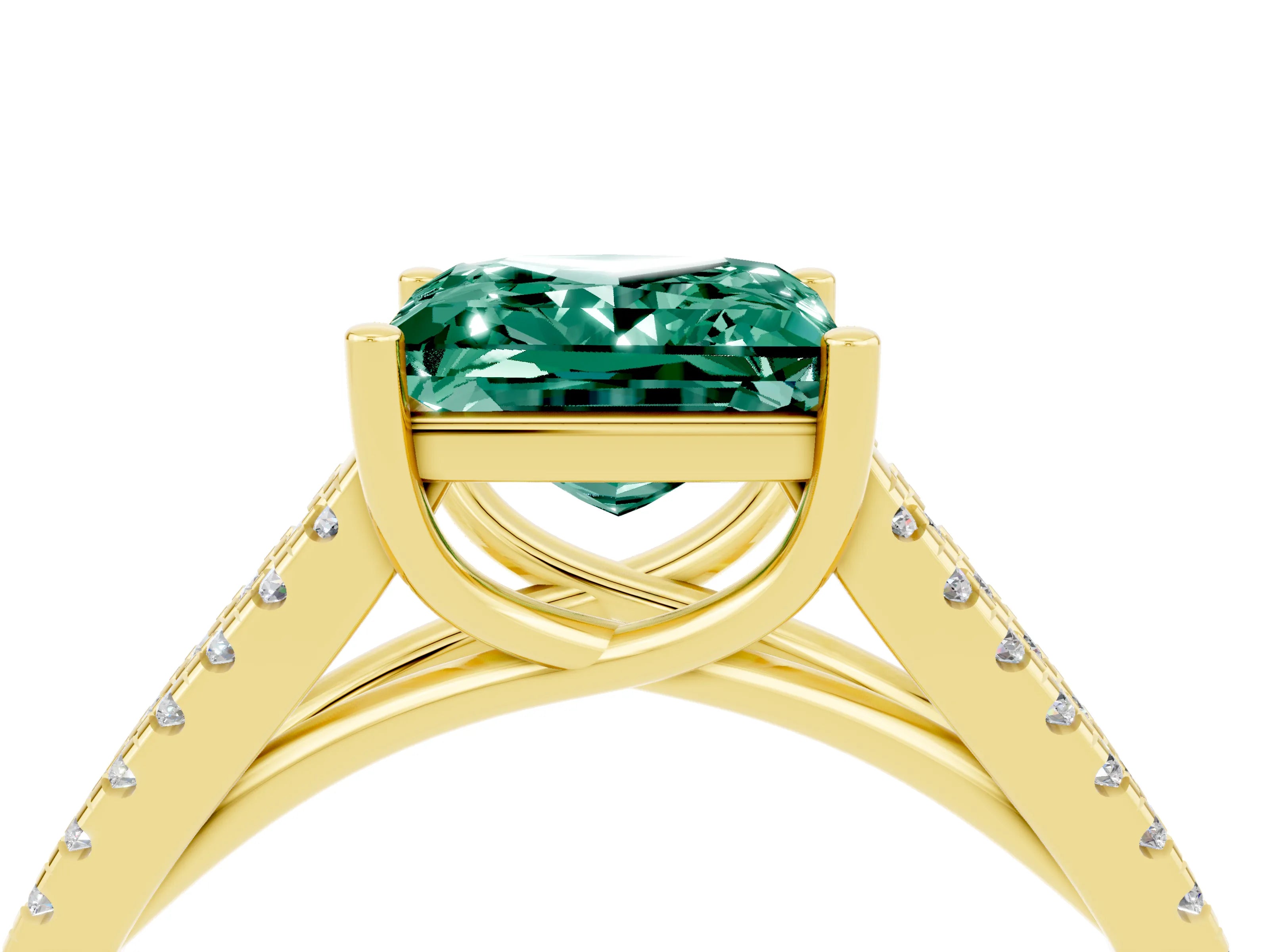 Yellow gold Princess Cut Green Sapphire Solitaire Engagement Ring with Split Shank Pavé Band_4