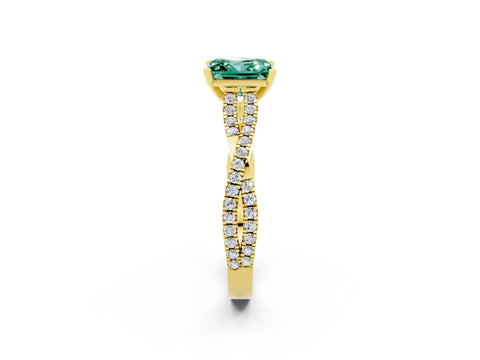 Yellow gold Princess Cut Green Sapphire Solitaire Engagement Ring with Twisted Pavé Band and Four-Prong Setting_14