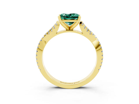 Yellow gold Princess Cut Green Sapphire Solitaire Engagement Ring with Twisted Pavé Band and Four-Prong Setting_15