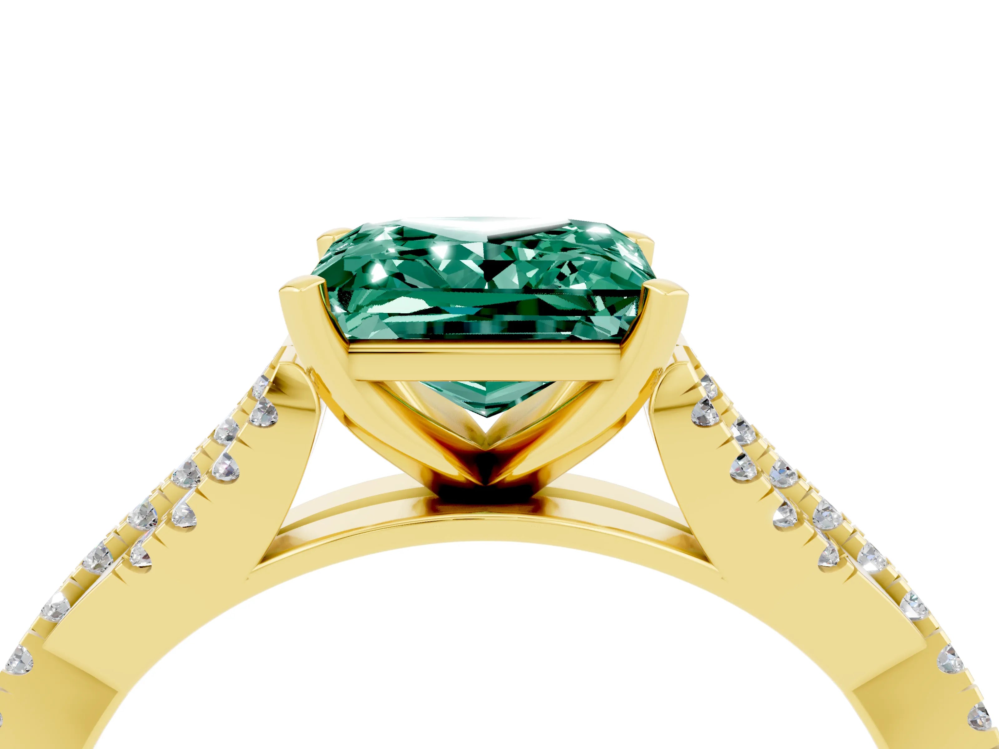 Yellow gold Princess Cut Green Sapphire Solitaire Engagement Ring with Twisted Pavé Band and Four-Prong Setting_16