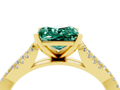 Yellow gold Princess Cut Green Sapphire Solitaire Engagement Ring with Twisted Pavé Band and Four-Prong Setting_16