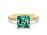 Yellow gold Princess Cut Green Sapphire Solitaire Pavé Band with Four-Prong Setting
