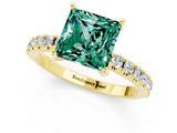 Yellow gold Princess Cut Green Sapphire Solitaire Pavé Band with Four-Prong Setting_1