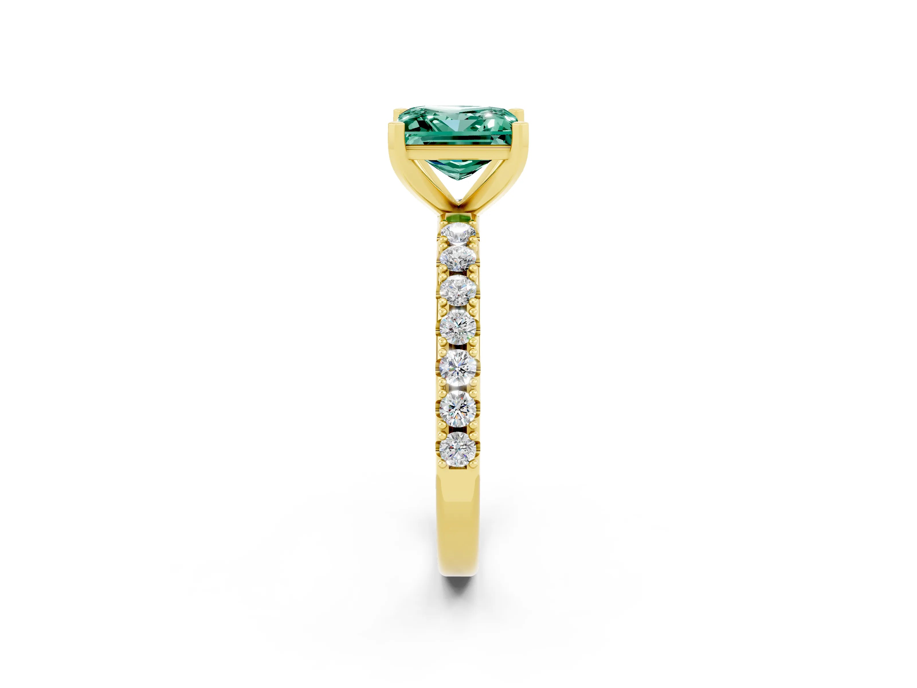 Yellow gold Princess Cut Green Sapphire Solitaire Pavé Band with Four-Prong Setting_2